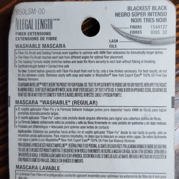 MAYBELLINE Illegal Length Fiber Extensions Washable Mascara 930 BLACKEST BLACK - Picture 7 of 8